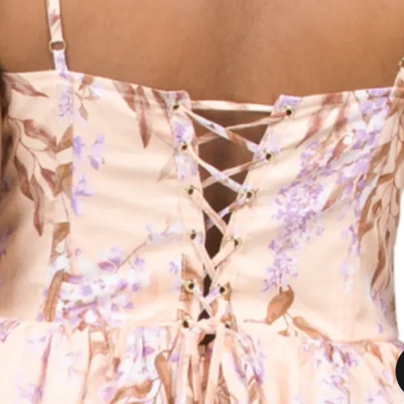 House of Harlow 1960 Corset Style Lace Up Boned Bodice Floral Linen Maxi - Picture 3 of 6